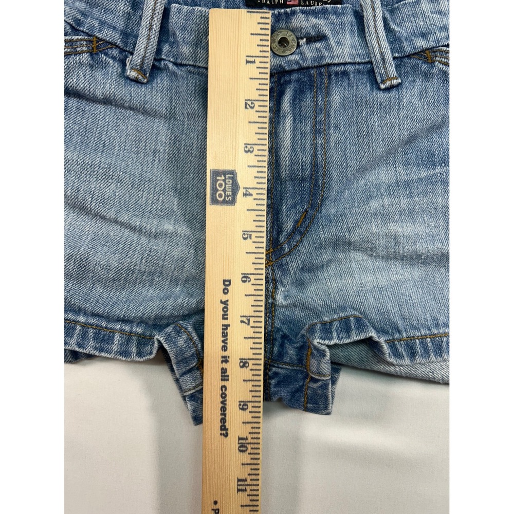Polo Jeans Co Ralph Lauren Women Wash Low Rise Denim Shorts Blue Distressed - Picture 4 of 6